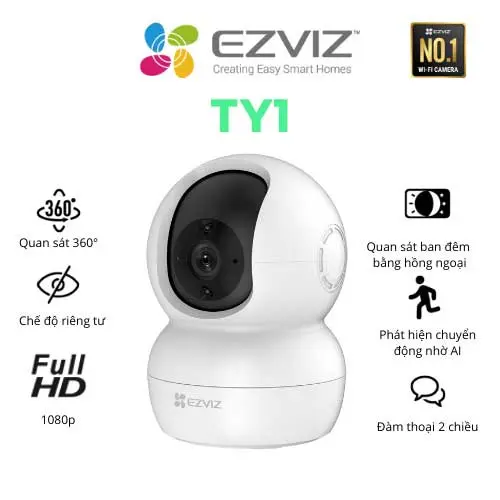 Camera không dây EZVIZ TY1 wifi 4Mb đàm thoại 2 chiều xoay theo chuyển động.