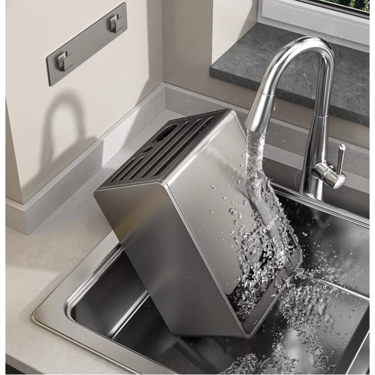 【SG Local Seller】Knife Holder Organizer Stainless Steel Rack This multifunctional kitchen storage rack with Utensil (gun gray) 5