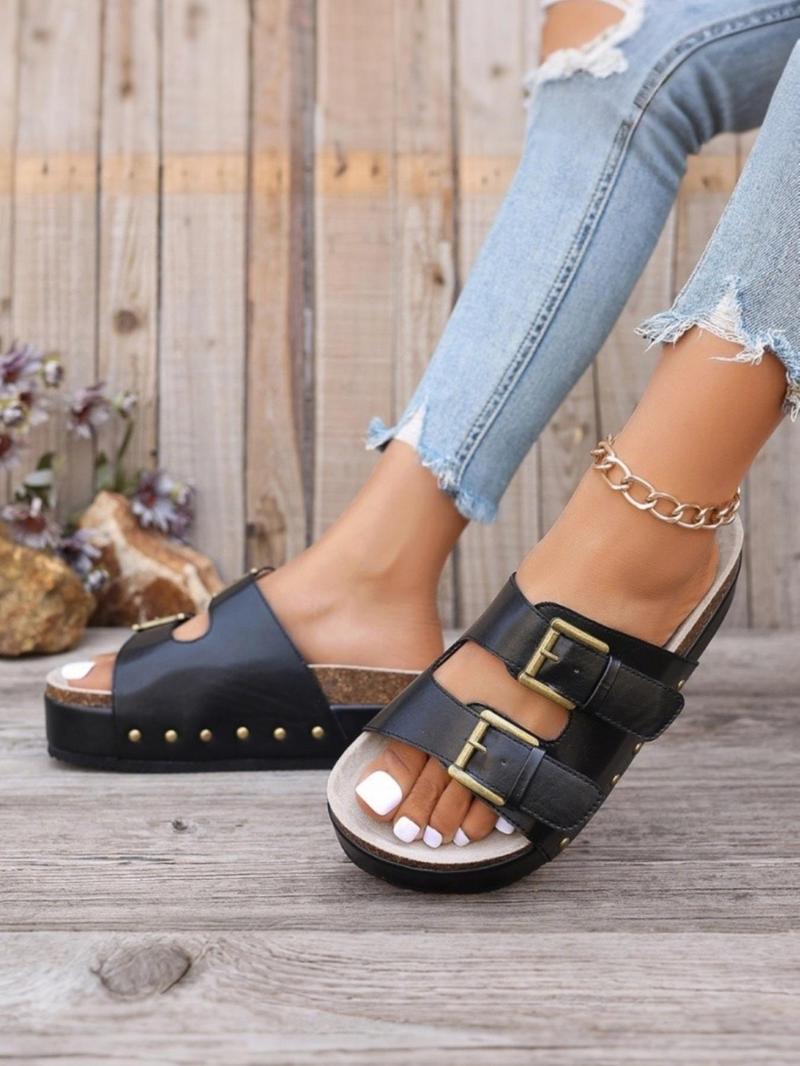Product Introduction of Women's Fashionable Rainbow Color Chunky Platform Sandals, Casual Comfortable Fashion Slides for Summer, Female All-match Round Toe Sandals for Daily Wear, Walking Shoes 6