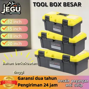 JEGU Kotak Alat JEGU Besar 2 Lapis Bahan PP 12-20 Inci Tool Box Plastik Berkekuatan Tinggi untuk Rumah Outdoor & Bengkel Mobil