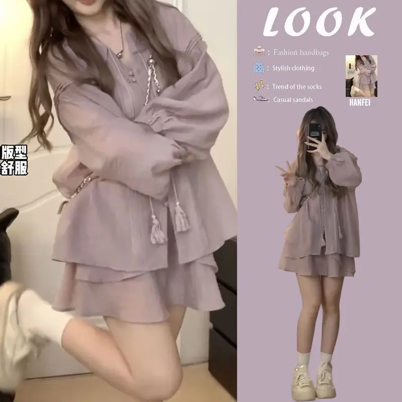 Váy Mùa Thu, Ngoại Cỡ, Bộ Hai Mảnh, Phong Cách Dễ Thương Và Gợi Cảm, Dành Cho Phụ Nữ, Hàng Mới Về 2025, Áo Mỏng Thanh Lịch, Váy Cạp Cao Bộ Đồ Thời Trang