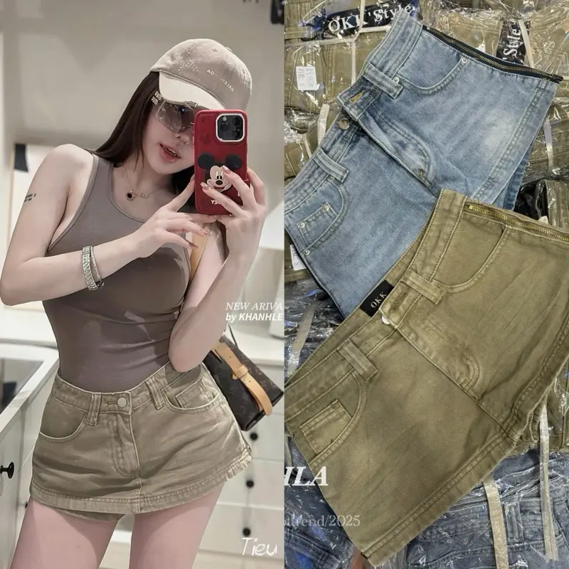 ( Hàng QC L1 ) Chân váy jean kéo khoá hai bên kèm quần bảo hộ Phong cách hàn quốc hai màu