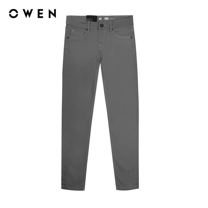 OWEN - Quần jeans Nam Slim Fit QJS231881 màu Xám nhạt chất liệu CVC Spandex   Hoạ tiết Trơn Menswear 