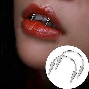 Vampire Fang Tip Lip Ring Stainless Steel Smile Accent. Fang Lip Piercing Ornament Stainless Steel Vampire Style.