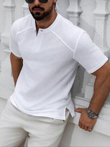 Camisa de lino de color sólido para hombre, corte regular, manga corta, ideal para el verano, ropa de moda para uso diario