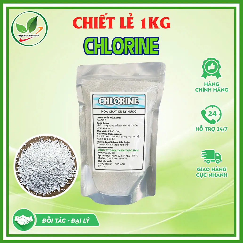 Bột khử khuẩn Clorin-Nhật. Hóa chất xử lý nước, khử khuẩn. Thùng 1kg