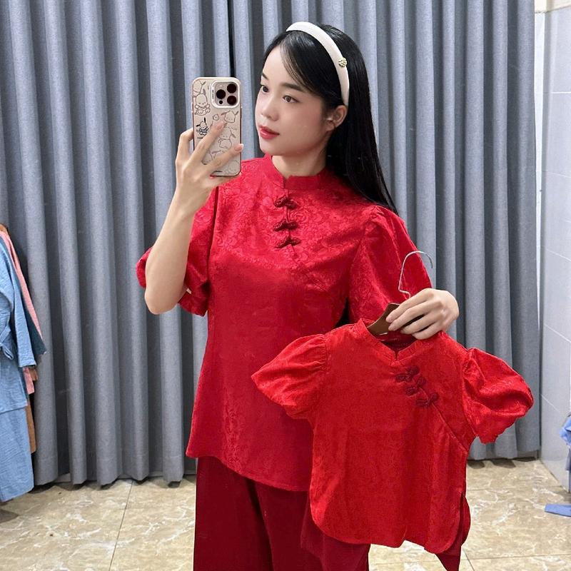 set mẹ và bé gái gấm tay phòng nữ set gam 2025 xinh size 4-70kg ...