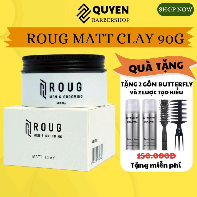 [Mua1Tặng4]-Sáp Vuốt Tóc ROUG Matt Clay Trắng Singapore 90g-Tặng 2 Gôm butterfly shadow 150ml-Và 1 Lược Tạo Kiểu Roug Texture+1 lược bán nguyệt rouge