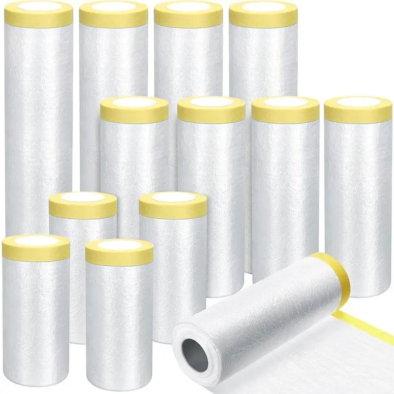 Pre-adhesive Masking Film, 1 Count Transparent Paint Plastic Masking Film, Car Painter Masking Tape Film, Plastic Film Cover for Household Appliances and Furniture 0