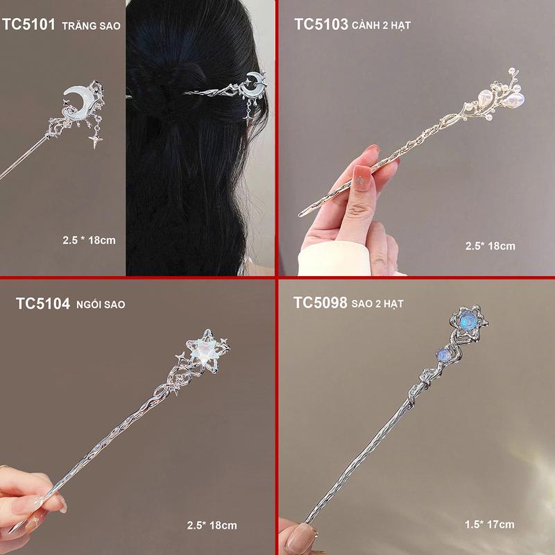 GOTI - Phụ Kiện Tóc Nữ - Trâm Cài Tóc Phong Cách Hán Phục Cổ Trang Kiểu Trâm Hình Quạt Hoa Đính Hạt TC5101