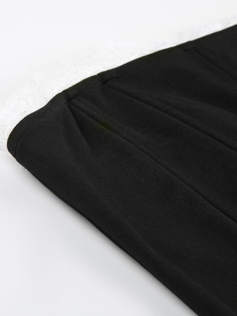 Product Introduction of Women's Contrast Lace Frill Trim  Zipper Back Crop Tube Top, Y2k Fashion Casual Strapless Bustier Top for Daily Outdoor Wear, Women Top Clothes for Summer 7
