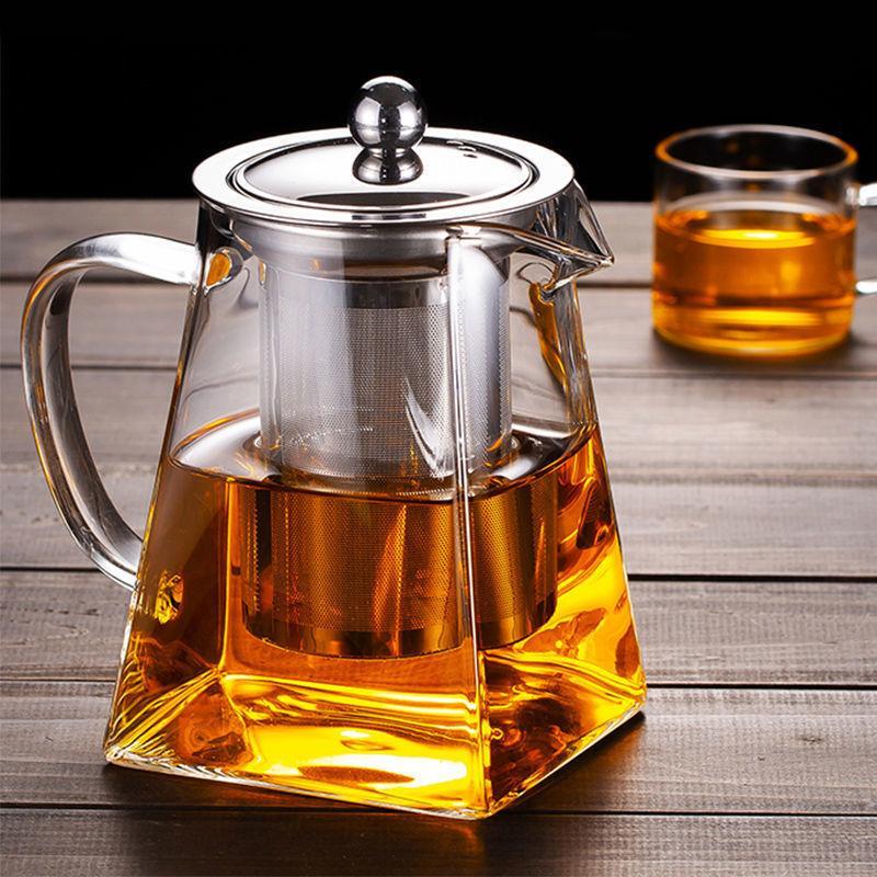Glass Tea Pot with Removable Stainless Steel Filter & Handle, Clear Square Tea Pot & Tea Cup Set, Tea Making Tool for Home Office Use, Home Accessories, Kitchen Accessories 6