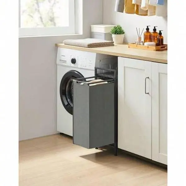 Laundry Basket, Laundry Hamper, Pull-Out And Removable Laundry Bag, Laundry Sorter, Shelf, Metal Frame, 47 L, 42 X 28 X 75 Cm, Slate Grey And Charcoal Grey BLH001G01