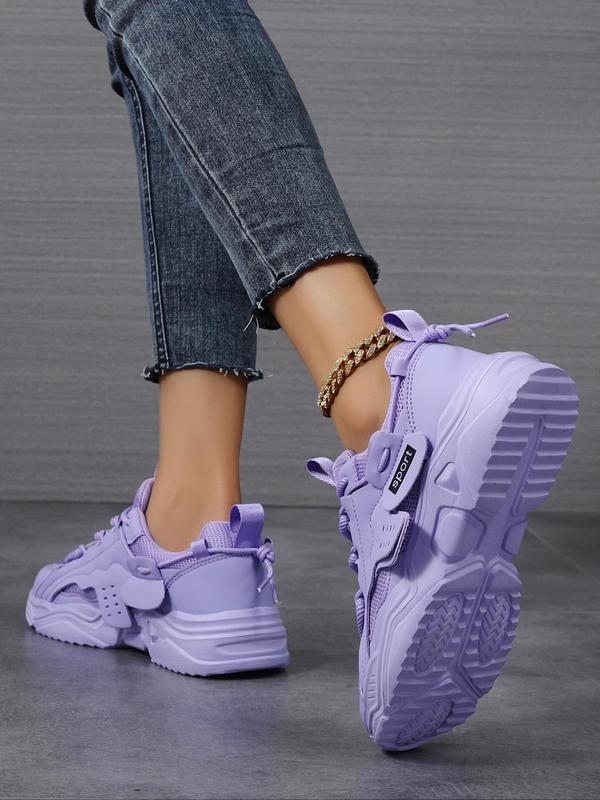 Women's Fashionable Solid Lace Up Sports Gym Sneakers, Casual Comfortable Sports Gym Shoes for Daily Wear, Female All-match Round Toe Sports Shoes for Daily Wear 1