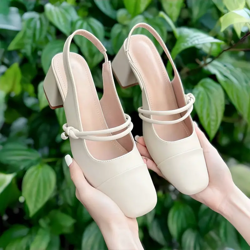Giày Sandal Cao Gót Nữ Mũi Vuông Da Mờ êm mềm cao 5cm, 3cm 3
