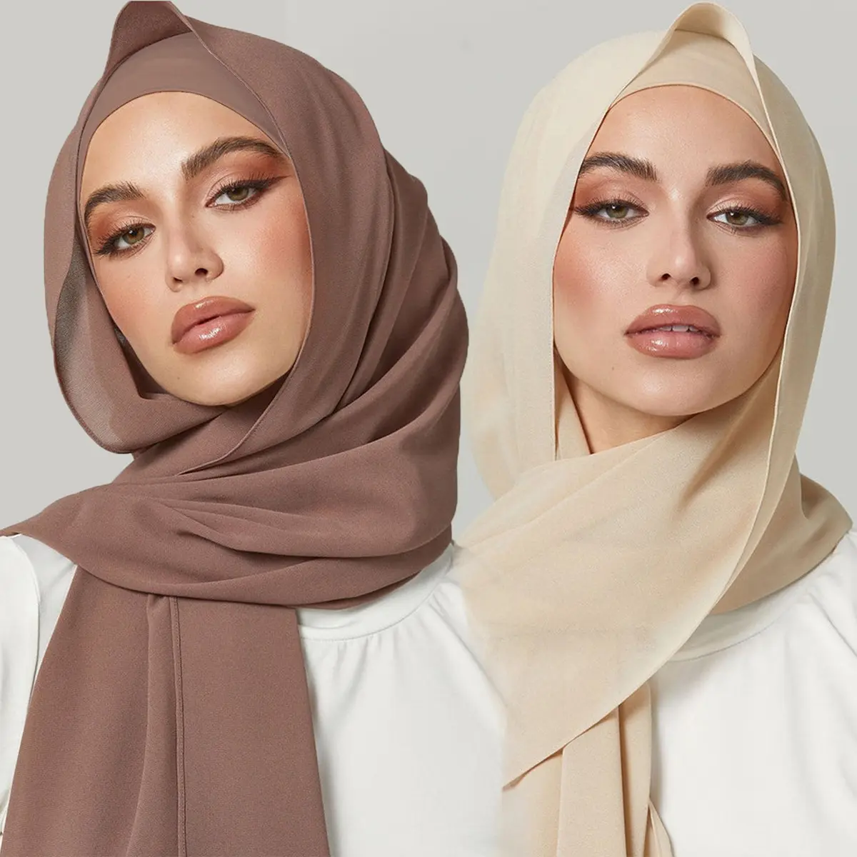 High Quality Pearl Chiffon Scarf Smoke Pipe Cap All in One Set Solid Color Simple Malay Women's Headscarf shawl  magnetic thin  scarf wh  scarves topi  lipat scallop  instant