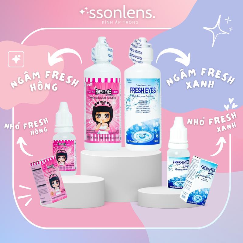 Nước Ngâm Nhỏ Mắt Fresh Eyes Dùng Cho Kính Áp Tròng Lens Màu Xanh Và Hồng Chất diệt khuẩn