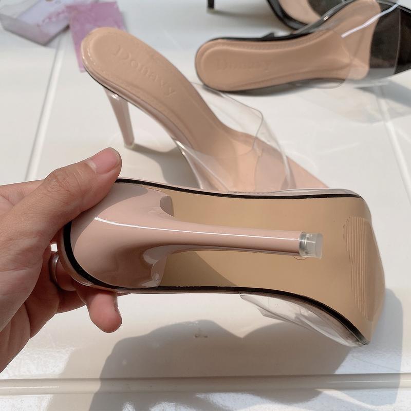 Product Introduction of Mã 21 - Giày/Dép/Guốc nữ cao gót, mũi nhọn, quai trong, quai ngang mika trong suốt, đế nhọn 9cm DéP Shoes hậu  nơ 15