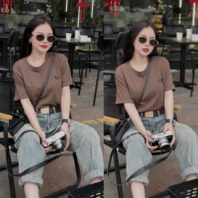 Áo Phông 3158 cotton khô thêu (Mặt cười -Nhí) form vừa Top Women 0