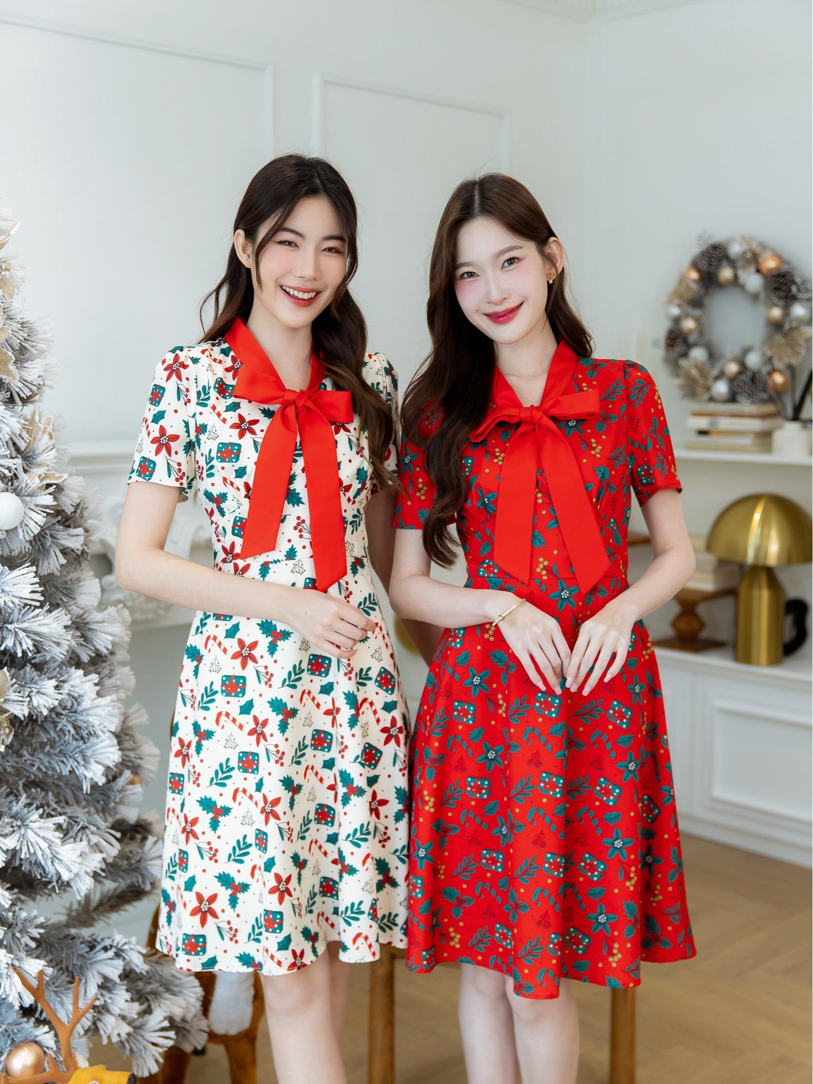 ALERT BRAND DRESS Christmas  limited edition  เดรสพิมพ์ลายคริสต์มาส สวยแบบลิมิเต็ด มีจำนวนจำกัด
