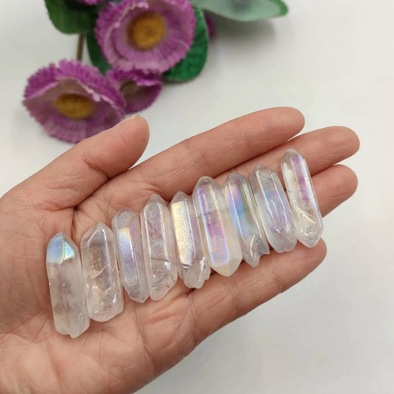 Product Introduction of Angel Aura AB Rainbow Clear Quartz Crystal Wand Natural Stone Point Home Decoration Ornaments Make DIY Jewelry 3 Pcs Per LoteDecorCostumeJewelry & Accessories 6