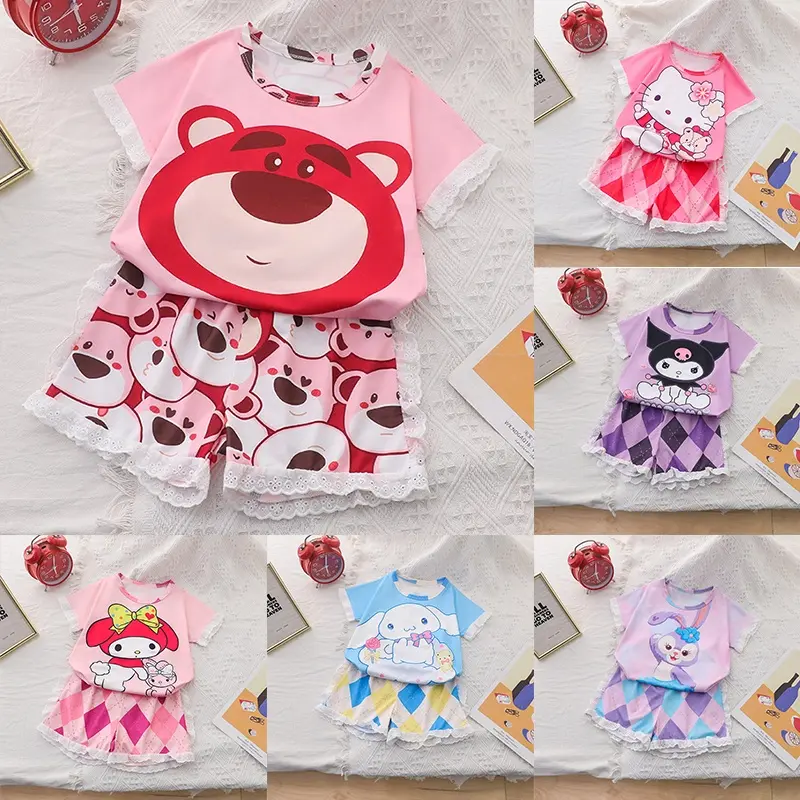 Lotso Pajama For Kids Hello Kitty Pajama Set For Girls Summer Cotton Sports Home Clothes