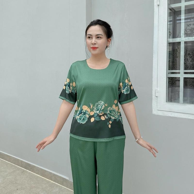 Y5 Đồ Bộ Trung Niên Quần Dài Họa Tiết Hoa Hồng Sang Trọng Cho Các Cô Các Mẹ, Tự Tin Diện Ở Nhà Hay Ra Đường Nữ Women 4