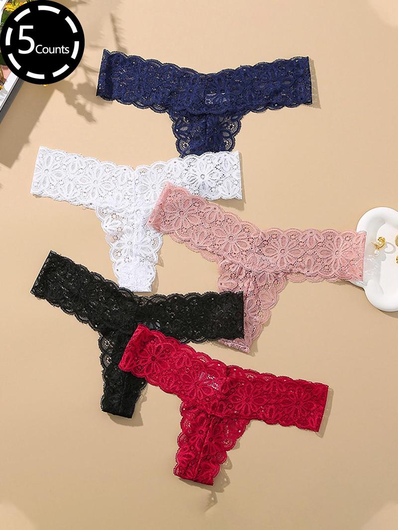 Product Introduction of Women's 5pcs Breathable Hollow Out Scalloped Panty, Womenswear, Fashion Minimalist High Stretch Traceless Comfortable Lace Knicker For Lady Daily Wear, Women's Underwear Clothes For All Seasons 4