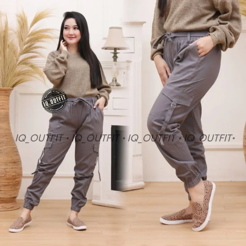 CELANA CARGO JOGGER WANITA BAHAN MELAR M-5L JUMBO 7