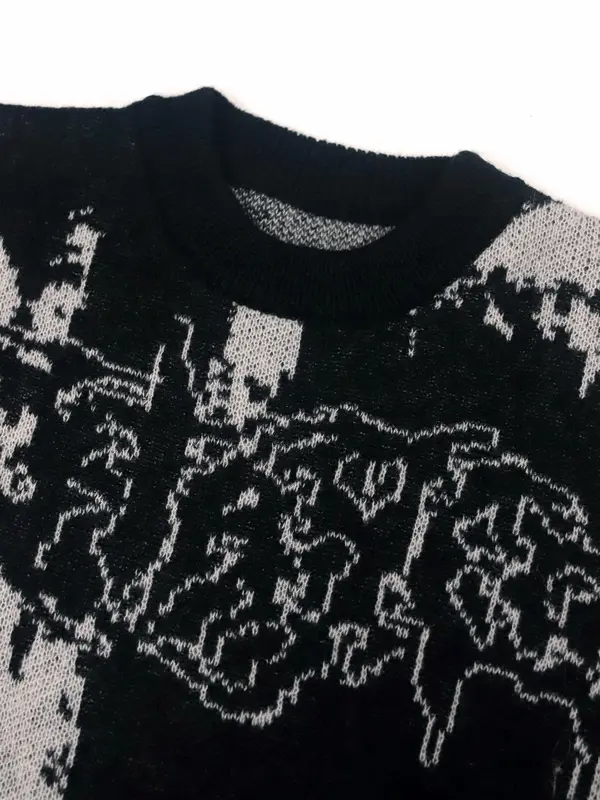 Women's Colorblock & Letter Print Ripped Round Neck Sweater, Casual Drop Shoulder Long Sleeve Graphic Jumper, Sweaters for Women, Ladies Knitwear for Fall & Winter Daily Wear 2