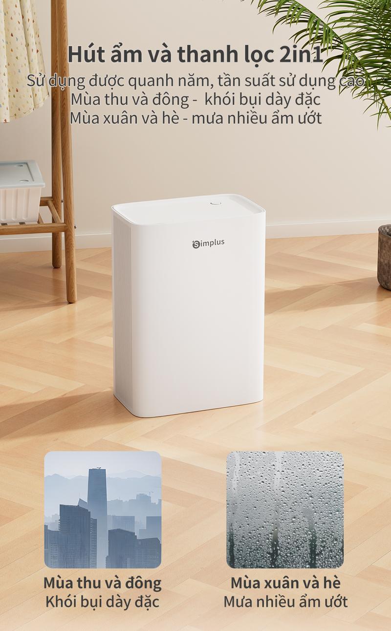 Product Introduction of SimplusVN Máy Hút Ẩm và Lọc Không Khí PM2.5 CUSH005, Công Suất Hút 650ml/ngày,  Bình Chứa Nước 1.5L, Vừa Hút Ẩm Trời Nồm, Vừa Lọc Không Khí, Bụi Mịn, Bảo hành 1 năm chỉ đổi không sửa 13