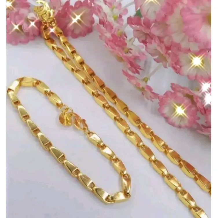 kalung padi balok bonus gelang lapis emas asli anti luntur gold mulia