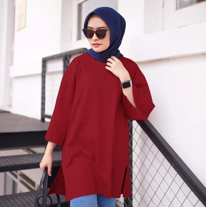Atasan Kaos Oversize Basic Polos Ld 130cm Baju Kaos Wanita Panjang Top Hijab Jumbo 0