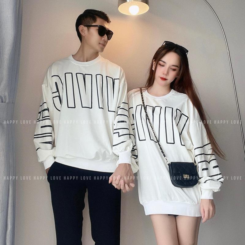 Product Introduction of Áo nỉ sweater đôi nam nữ mùa đông dài tay màu trắng in chữ cá tính thời trang cặp đôi HAPPYLOVE H059 3