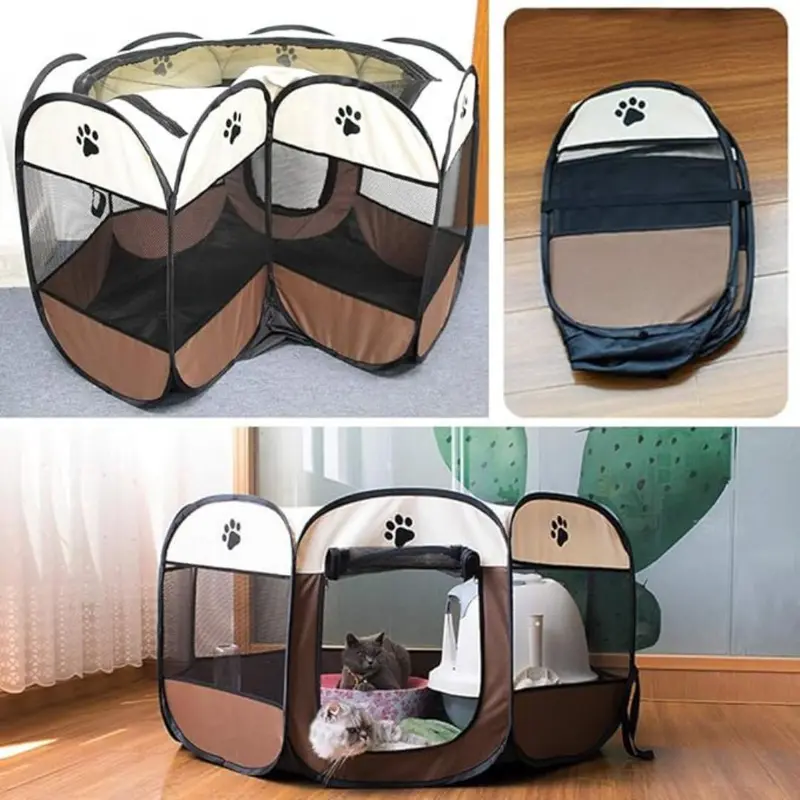 Portable Mesh Pet Gaming Cage, Waterproof Pet Playpens, Foldable Pet Cages for Small Dogs & Cats 4