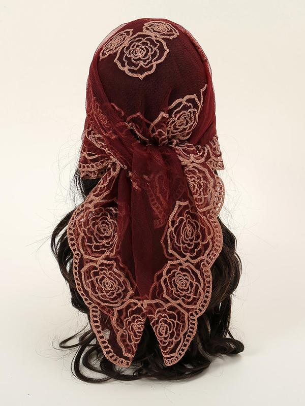 Spring Floral Mesh Scallop Design Bandana, Boho Style Scarf, Women's Scarf for All Seasons, Fashion Accessories for Women & Girls 4