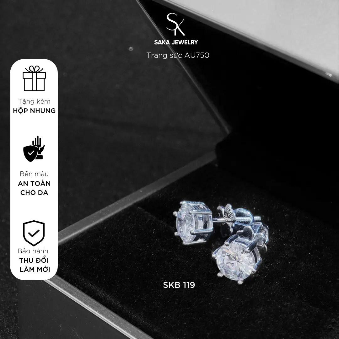 Bông tai trang sức AU751 Bông tai nụ 7li 6 chấu- chuôi vặn SKB 119 | Saka Jewelry Trang sức AU751