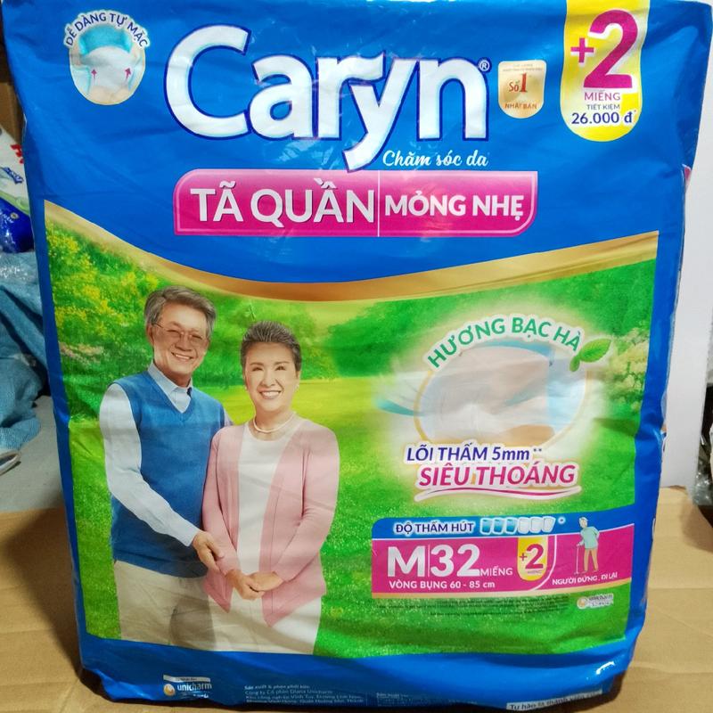 (Tặng 2 miếng) Tã quần người lớn caryn M 32 +2 miếng vòng bụng 60-85cm. tã quần người già