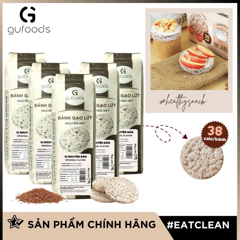 Combo 5 gói Bánh gạo lứt GUfoods (mỗi gói 170g) - Không chiên dầu, Không đường, Từ gạo và ngũ cốc nguyên hạt, Lành mạnh, Phù hợp Eat clean, Ăn vặt healthy, Thực dưỡng, Tập gym, Thuần chay, Đa dạng hương vị