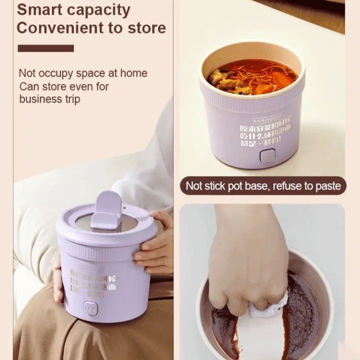 Ca nấu mì cô đơn, nồi lẩu cô đơn có khay đỡ điện thoại, cho gia đình 1-2 người, đa năng có thể làm nồi lẩu, nồi kho, nồi chiên xào 6