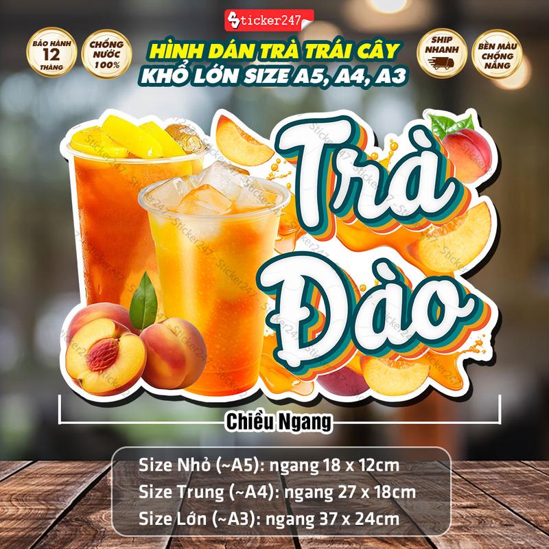Decal Trà Đào Chống Nước Vintage - Hình Dán Cafe Sữa, Cà Phê Đá Trang Trí Quán Trà Sữa, Cà Phê, Dán Xe, Quầy, Tủ, Tường F80-10