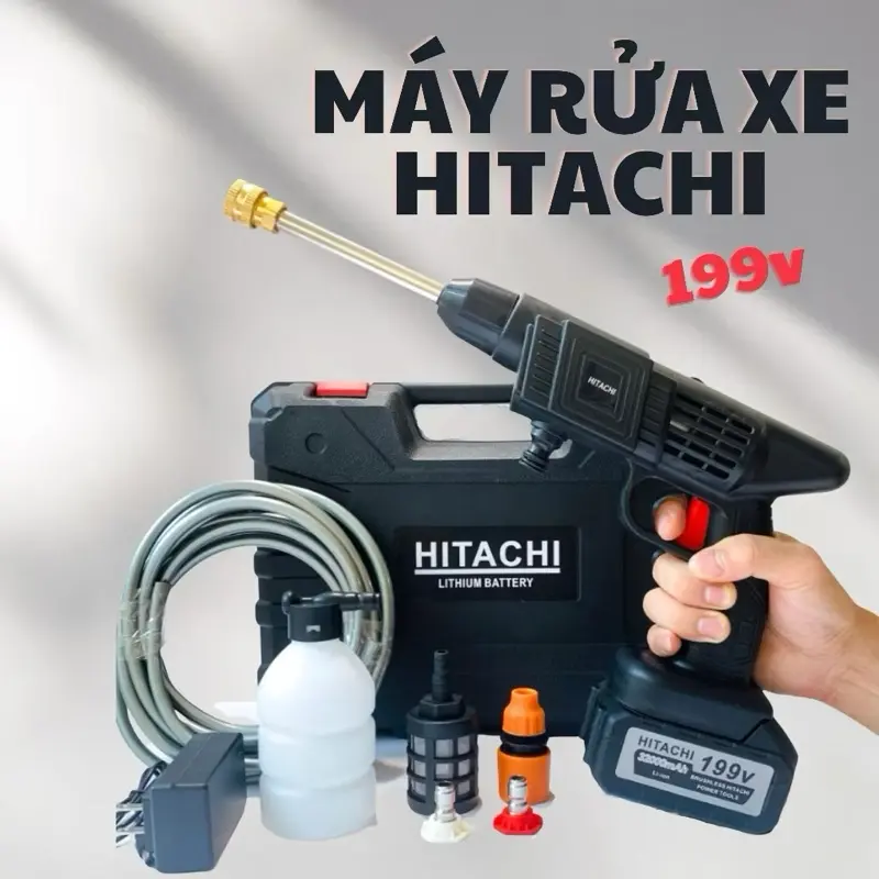 Máy Rửa Xe Cao Cấp Cầm Tay 199V Không Dây Chính Hãng Đa Năng Áp Lực Nước Mạnh