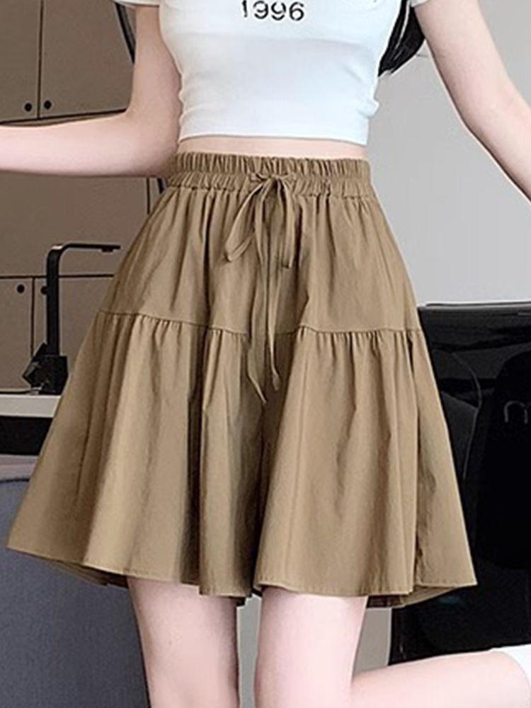 Product Introduction of [2380 People Collection] Idle Style Ice Silk Quick-Drying Wide Leg Culottes Shorts Women's Summer Thin plus Size Casual Shorts Pantskirt 1