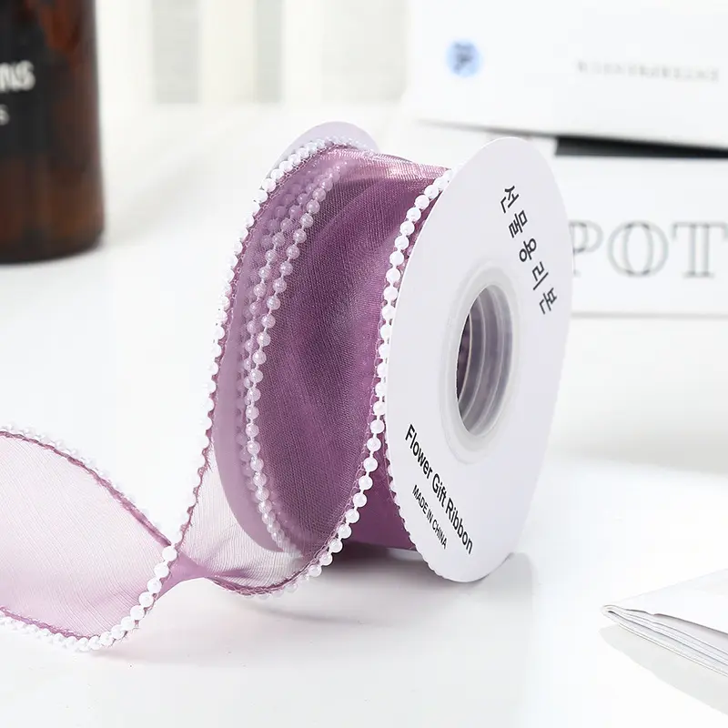 [Lẻ 1 mét][Khổ 4cm] Dây Ruy Băng Viền Ngọc Cao Cấp  Trang Trí Quà Tặng - NILA Flower ribbon 5