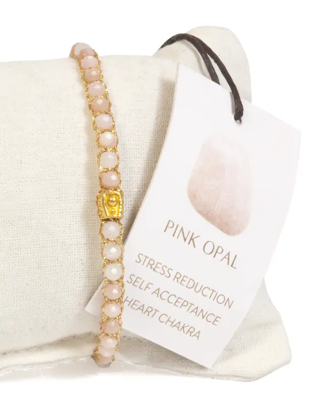 Pink Opal Bracelet I Batu semi mulia Permata Asli Tali Gold 2