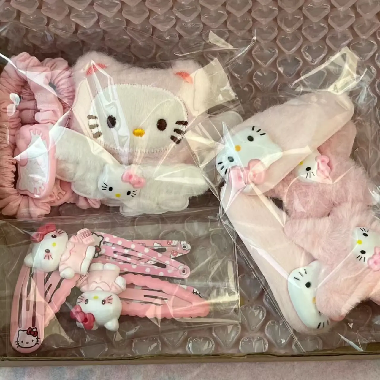 Kẹp Mỏ Vịt Hellokitty, Thiết Kế Nhồi Bông Màu Hồng Dễ Thương, Kết Hợp Kẹp Tóc, Phong Cách Cô Gái Nhật Bản, Phụ Kiện Tóc Hoạt Hình, Kẹp Tóc Bên Hông Women Hoa