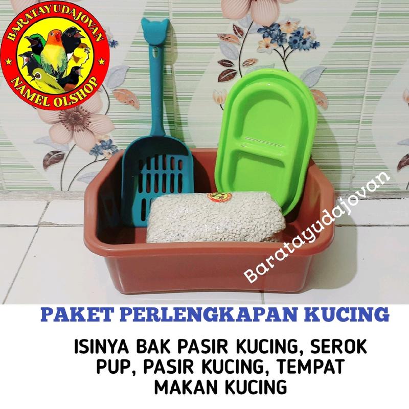 PAKET PERLENGKAPAN KUCING ISINYA BAK PASIR KUCING, SEROK PUP, TEMPAT MAKAN KUCING, PASIR KUCING 0