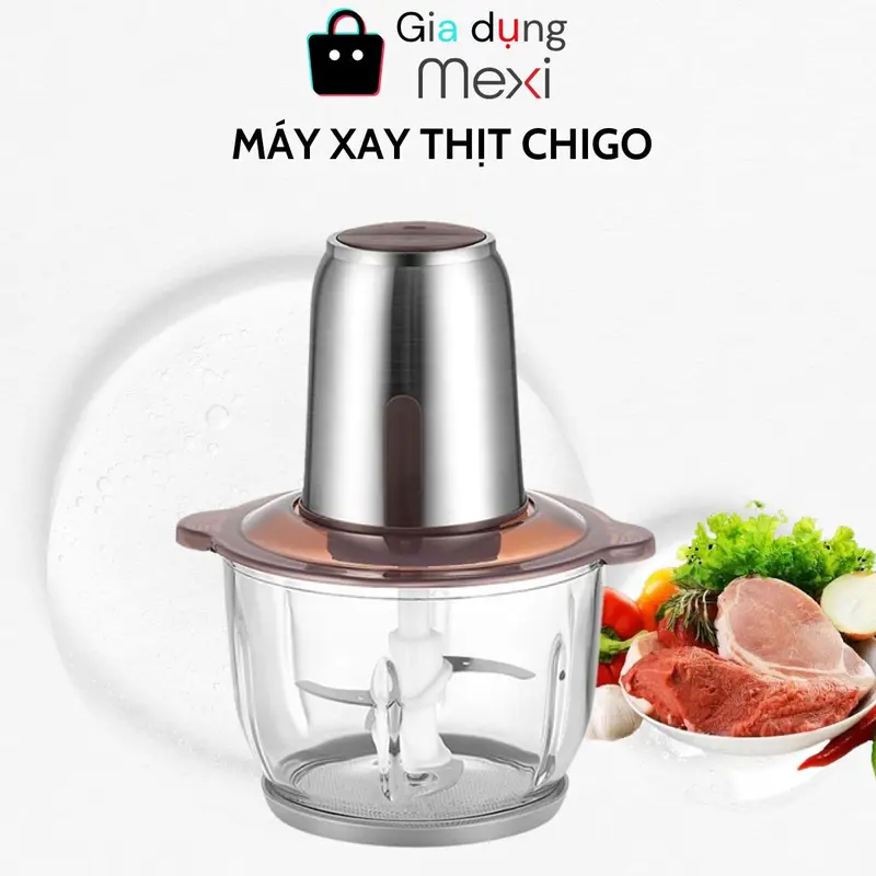 Máy Xay Thịt Chigo, Máy Xay thực phẩm đa năng, 4 Lưỡi dao Công Suất Lớn 300W Dung Tích 1,8 Lít máy  xay 0