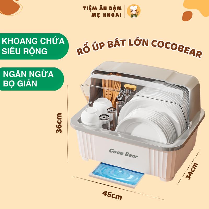 Kệ rổ úp chén bát ăn Coco Bear, úp đồ dùng ăn dặm cho bé, có nắp đậy an toàn chống côn trùng, chống bụi, có khay hứng nước thừa, tiệm ăn dặm mẹ khoai dung cu andam