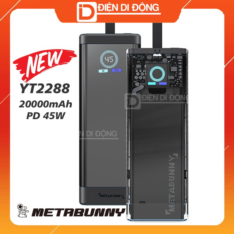 Sạc dự phòng 20000mah Metabunny YT2288 sạc siêu nhanh 45W có màn hình hiển thị công suất sạc